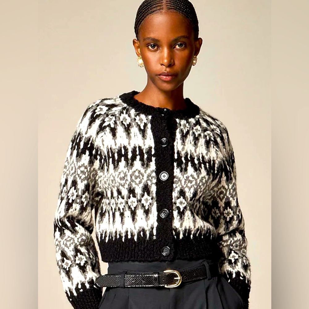 NWT Medium J.Crew Cropped Fair Isle Cardigan Sweater!